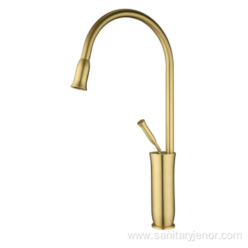 Premium Goose Neck Golden Brass Kitchen Faucet Mixer